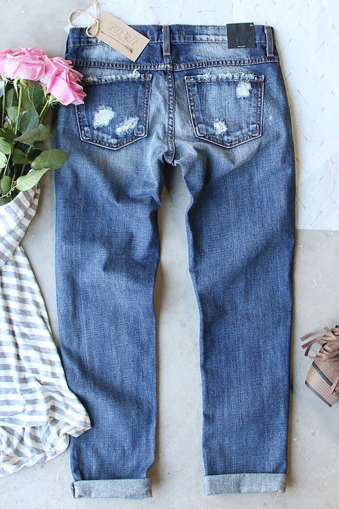Sky Blue Valentine'S Day Heart Patchwork Jeans